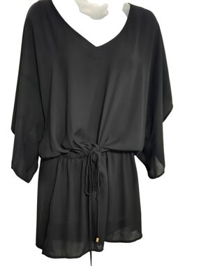 Veronica M Black V-Neck Drawstring Tunic